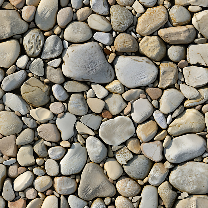 Stone of Smooth River Pebbles with Natural Earth Tones seamless PBR texture preview