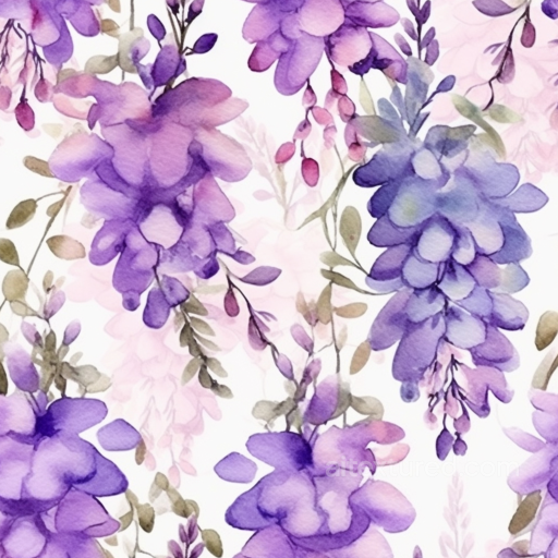 Purple Flower Watercolor Fabric Pattern seamless Purple Flower PBR texture