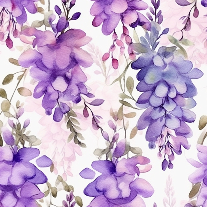 Purple Flower Watercolor Fabric Pattern seamless PBR texture preview