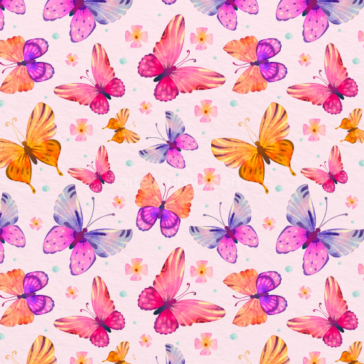 Seamless 3D PBR Watercolor Butterfly Pattern Fabric Texture in Soft Pastels