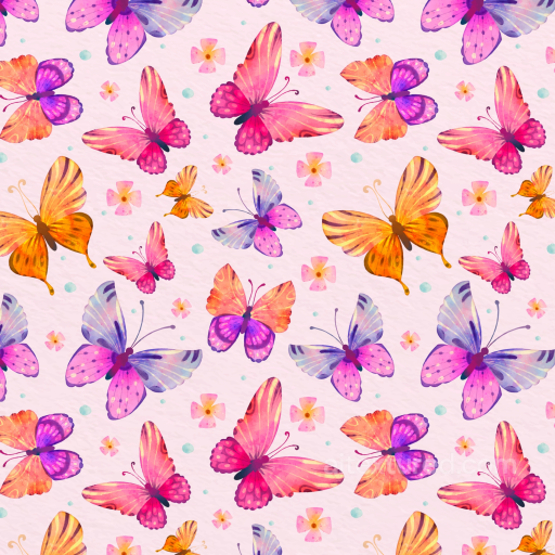 Watercolor Butterfly Pattern Fabric Texture in Soft Pastels seamless Watercolor Butterflies PBR texture