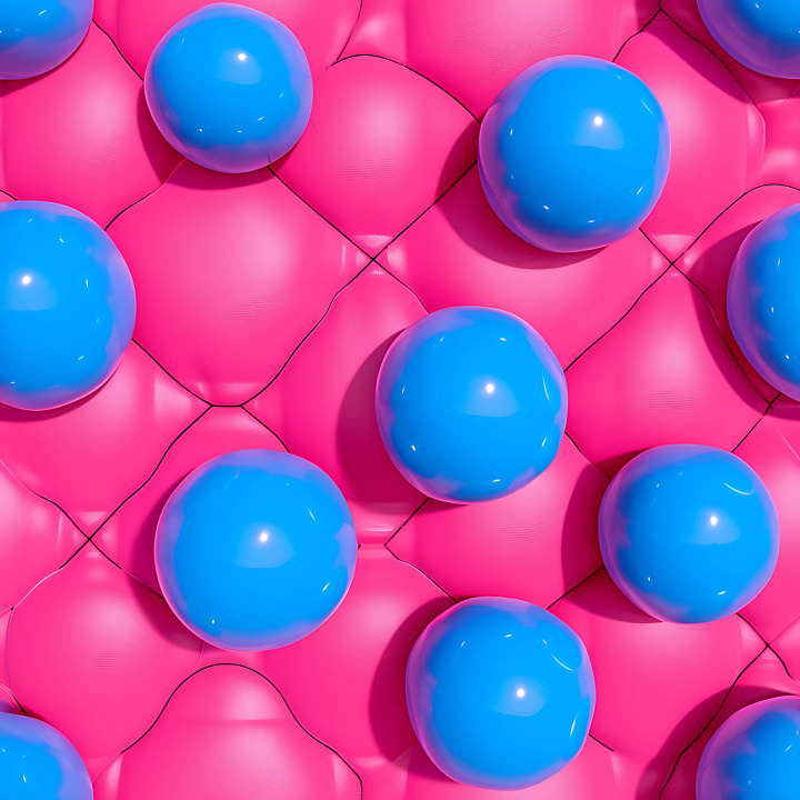 Inflated Vinyl Featuring Pink Quilted Base with Glossy Blue Spheres seamless PBR texture preview