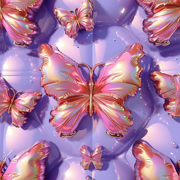 Inflated with Iridescent Vinyl Butterfly Panels on Glossy Lilac Surface seamless PBR texture preview
