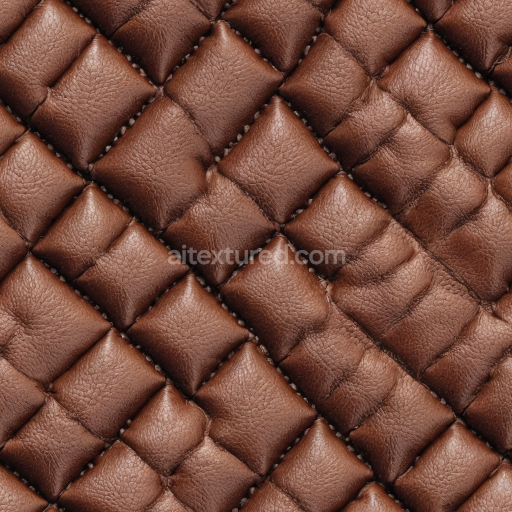 Seamless 3D PBR Quilted Brown Leather Texture with Pebbled Grain and Padded Panels