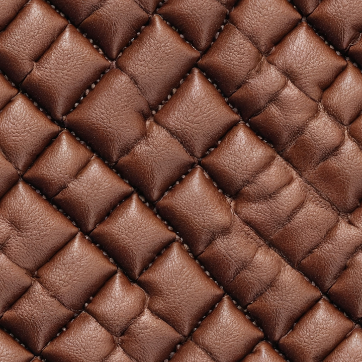 Quilted Brown Leather with Pebbled Grain and Padded Panels seamless PBR texture preview