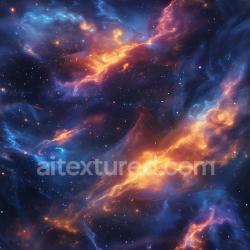seamless Seamless 3D Space PBR Texture Featuring Fiery Orange and Cool Blue Nebula Clouds texture 8k free download PBR