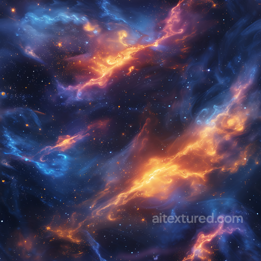 Space PBR Texture Featuring Fiery Orange and Cool Blue Nebula Clouds seamless Star, space, planets PBR texture