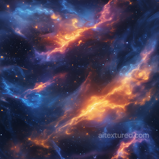Space PBR Texture Featuring Fiery Orange and Cool Blue Nebula Clouds Star, space, planets texture preview