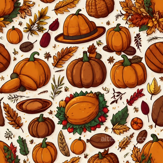Thanksgiving Texture of Cartoon Pumpkins with Autumn Leaves Pattern Thanksgiving texture preview