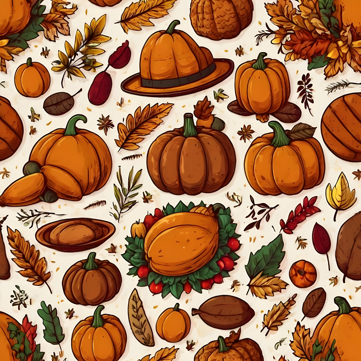 Thanksgiving of Cartoon Pumpkins with Autumn Leaves Pattern seamless PBR texture preview