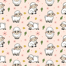 Seamless 3D Pattern PBR Texture Featuring Adorable Sheep and Floral Elements texture preview
