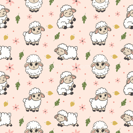 Pattern Bundle - Seamless 3D Pattern PBR Texture Featuring Adorable Sheep and Floral Elements texture preview
