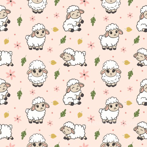 Pattern PBR Texture Featuring Adorable Sheep and Floral Elements seamless Pattern Bundle PBR texture