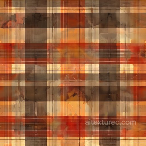 Seamless 3D PBR Plaid Fabric Texture with Warm Brown, Orange, and Cream Pattern texture preview