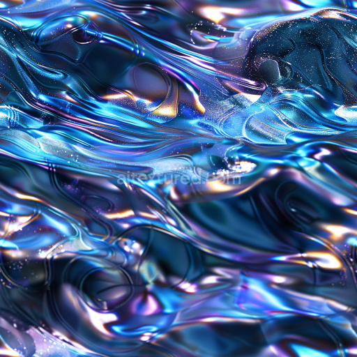 Seamless 3D PBR Texture of Glossy Iridescent Fluid Surface in Blue and Violet Tones