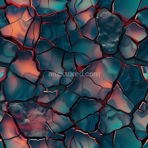 Seamless 3D Cracked Stone PBR Texture with Striking Blue and Orange Gradients