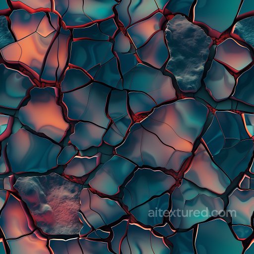 Cracked Stone PBR Texture with Striking Blue and Orange Gradients seamless Cracked & Holes PBR texture