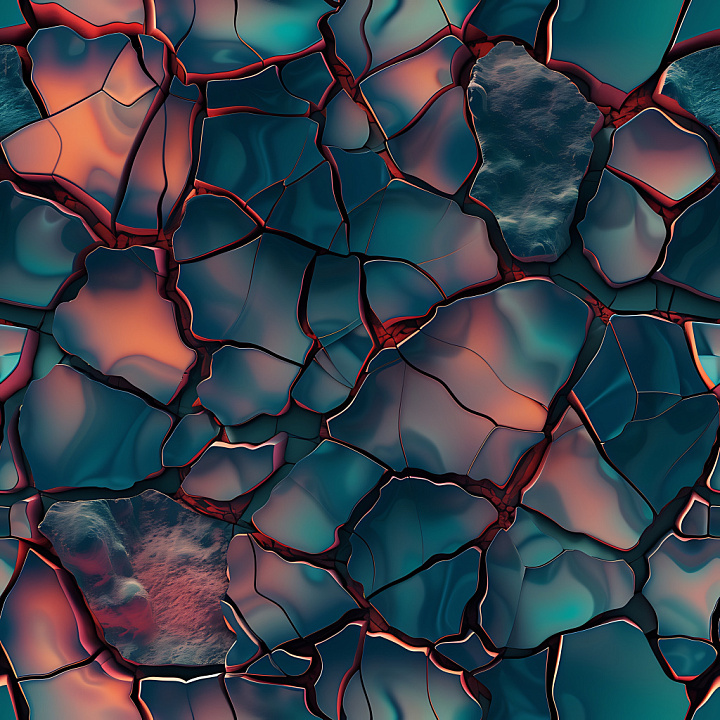 Cracked Stone with Striking Blue and Orange Gradients seamless PBR texture preview