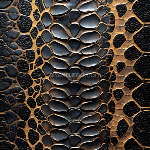 Seamless 3D PBR Texture of Detailed Reptilian Black and Gold Scaly Skin Surface