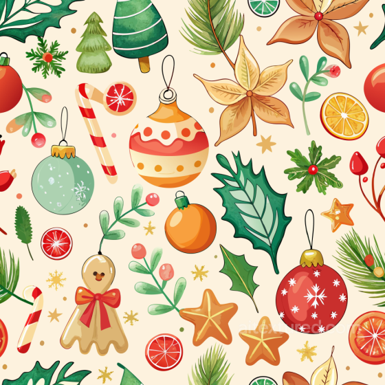 Christmas Watercolor Texture with Festive Ornaments and Foliage Christmas Watercolor texture preview