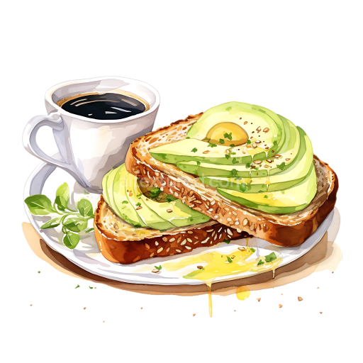 Breakfast Avocado Toast with Gluten-Free Bread and Hot Coffee Illustration