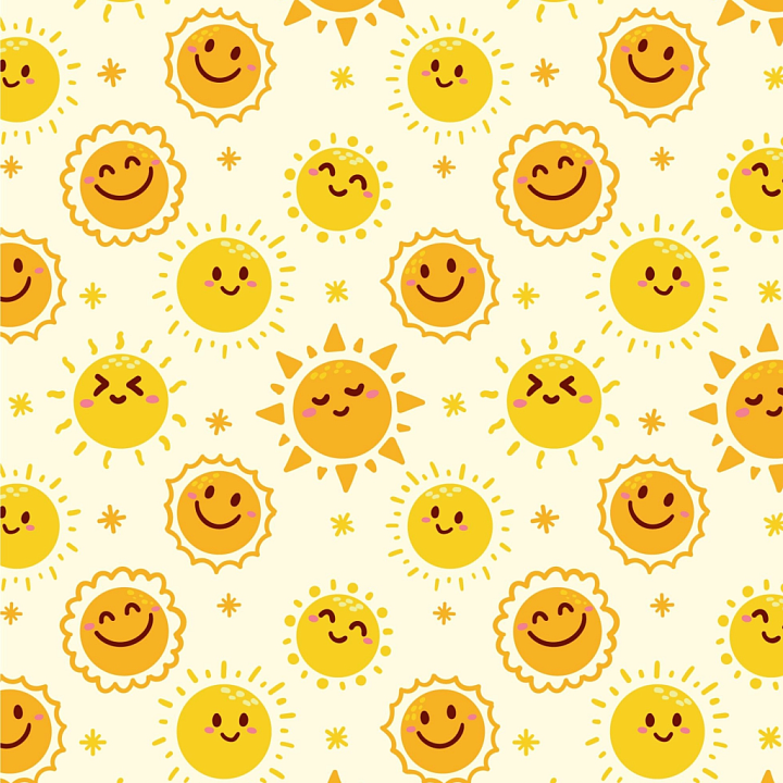 Featuring Cheerful Cartoon Sun Faces Pattern seamless PBR texture preview