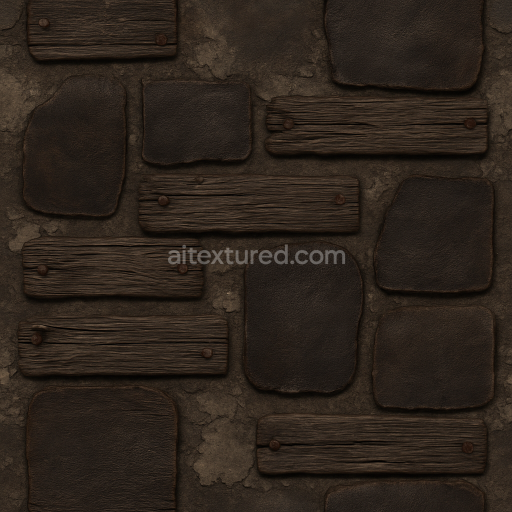 Seamless 3d texture pbr 8k rusty nails on old wood planks for haunted houses