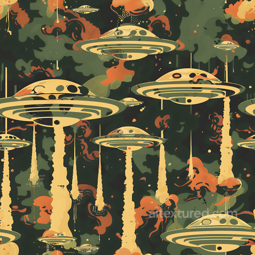Stylized Sci-Fi UFO Pattern Camouflage PBR Texture with Retro Space Colors seamless Color Camouflage PBR texture
