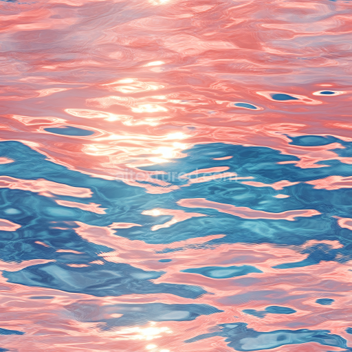 Seamless 3D Water PBR Texture Featuring Reflective Pink and Blue Rippled Waves