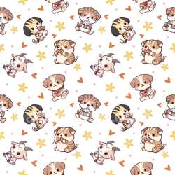 Pattern Bundle - Seamless 3D Pattern PBR Texture with Cute Cartoon Animals and Decorative Hearts texture preview