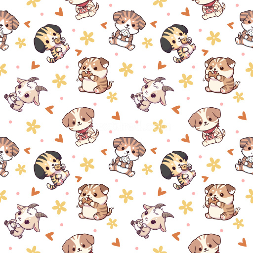 Pattern Bundle - Seamless 3D Pattern PBR Texture with Cute Cartoon Animals and Decorative Hearts texture preview