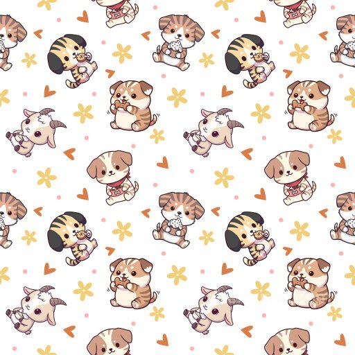Pattern PBR Texture with Cute Cartoon Animals and Decorative Hearts seamless Pattern Bundle PBR texture