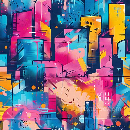 Seamless 3D PBR Texture Featuring Vibrant Abstract Graffiti with Colorful Urban Blocks texture preview
