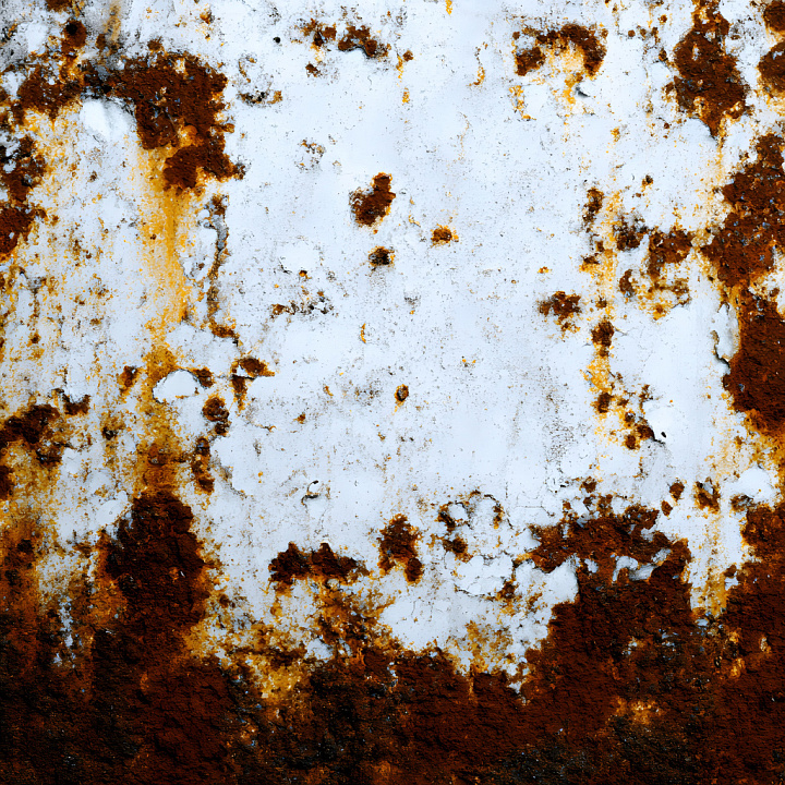 Rusty Metal Cracked and Corroded Holes with White and Orange Rust Patte… seamless PBR texture preview