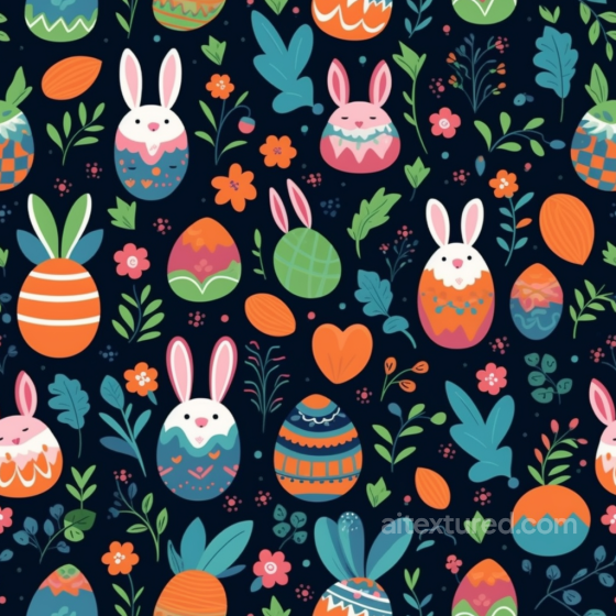 with Colorful Easter Eggs and Bunny Motifs on Dark Background All Easter Digital paper texture preview