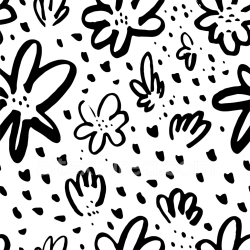 seamless Seamless 3D PBR Texture with Black Hand-drawn Floral Pattern on White Background texture 8k free download PBR