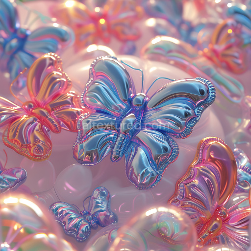 Seamless 3D Inflated Transparent Butterfly Vinyl PBR Texture with Iridescent Hues