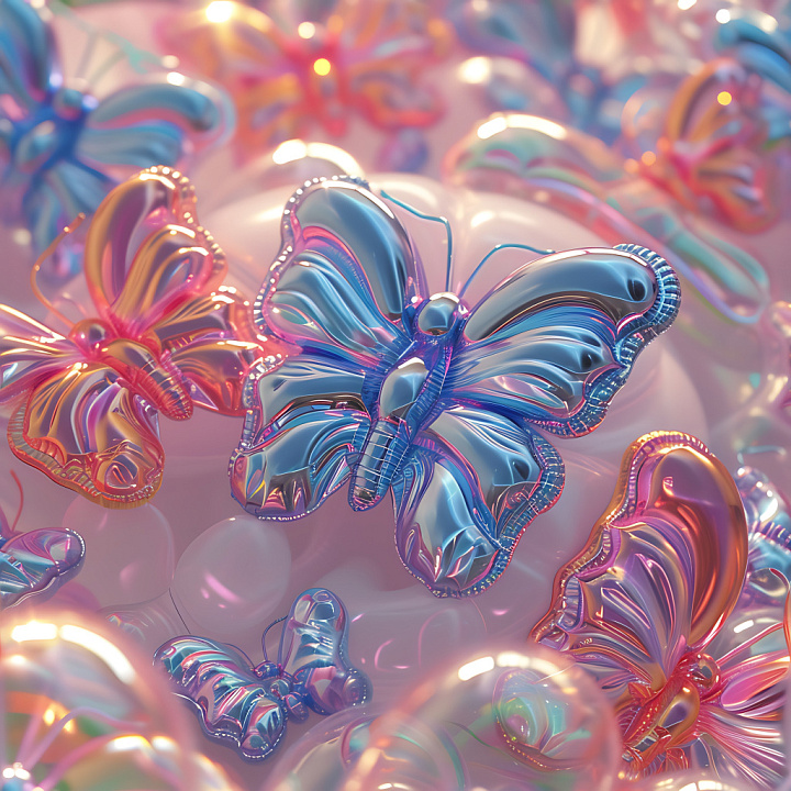 Inflated Transparent Butterflies with Iridescent Colors seamless PBR texture preview