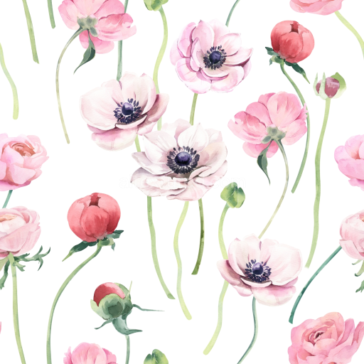Seamless 3D PBR Texture of Delicate Pink Flower Watercolor Pattern