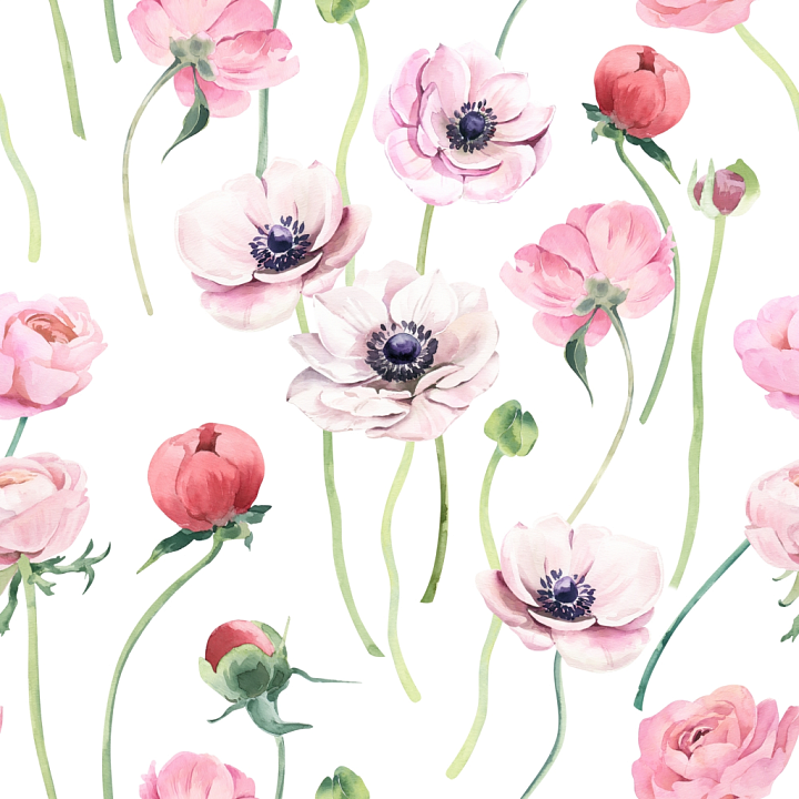 Delicate Pink Flower Watercolor Pattern seamless PBR texture preview
