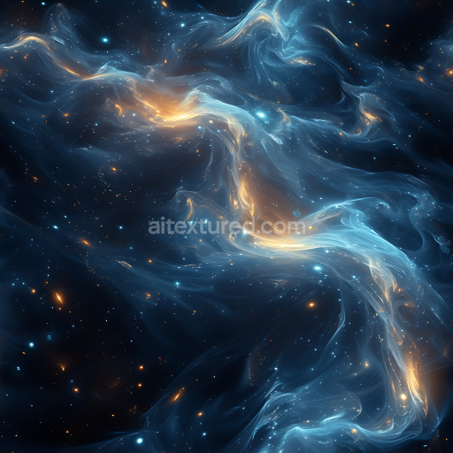 Seamless 3D Space PBR Texture Featuring Swirling Blue and Orange Nebula Clouds
