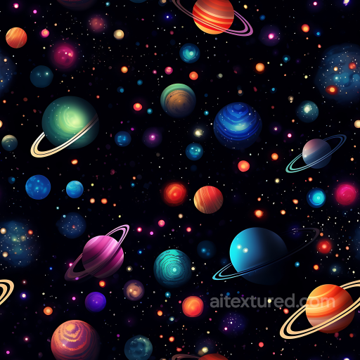 Space PBR Texture Featuring Colorful Planets and Starry Galaxy seamless Star, space, planets PBR texture