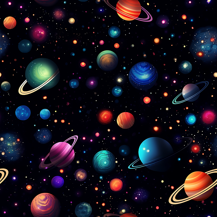 Space Featuring Colorful Planets and Starry Galaxy seamless PBR texture preview