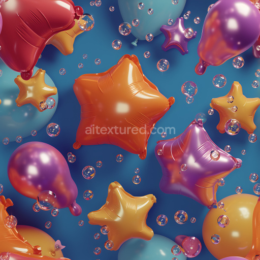 Seamless 3D Inflated PBR Texture of Glossy Foil Balloons in Star and Round Shapes