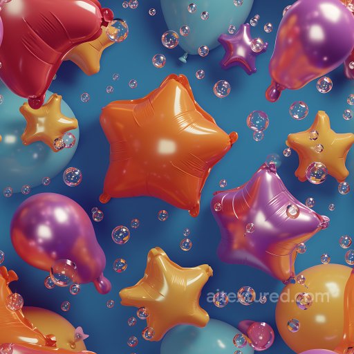 Inflated Vinyl Balloon PBR Texture with Glossy Colorful Star and Teardrop Shapes seamless Inflated PBR texture