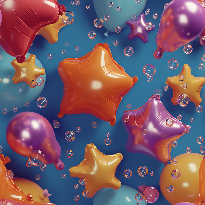Inflated of Glossy Foil Balloons in Star and Round Shapes seamless PBR texture preview