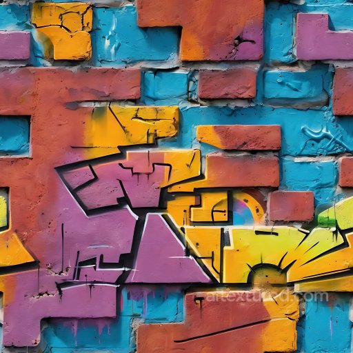 Seamless 3D PBR Texture Featuring Colorful Graffiti on Textured Brick Wall texture preview