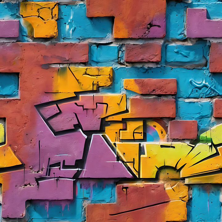 Featuring Colorful Graffiti on Textured Brick Wall seamless PBR texture preview