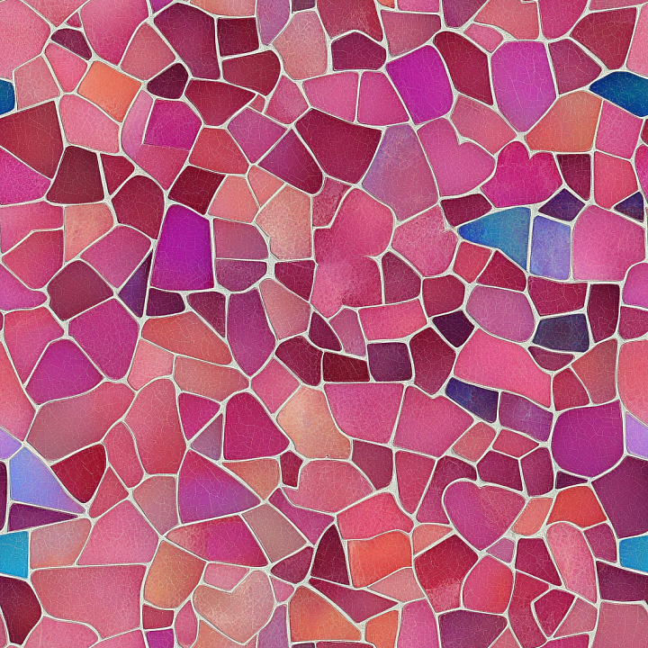 Mosaic Of Colorful Heart-Shaped Ceramic Tiles With A Cracked Glaze Fini… seamless PBR texture preview