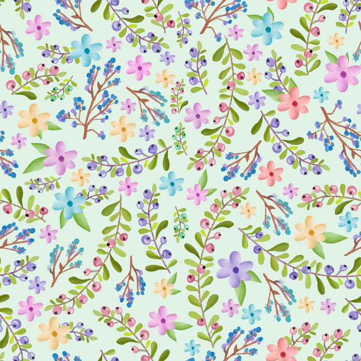 Wild Flower with Delicate Watercolor Floral Pattern seamless PBR texture preview